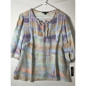 Zac & Rachel Lace Peasant Top Plus Size 2X Pastel Watercolor Whimsical Boho NEW